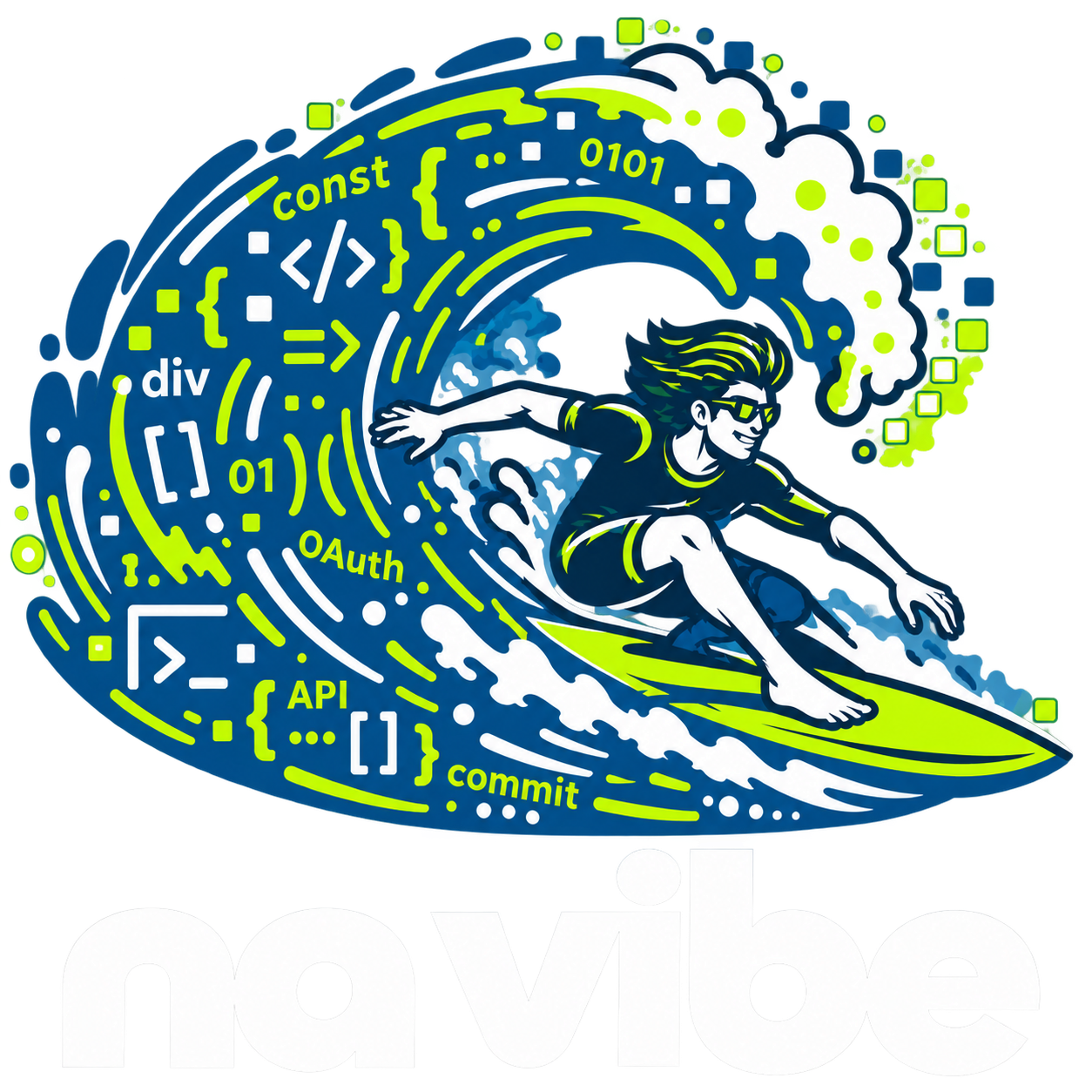 Studio Na Vibe — surfista em uma onda formada por código